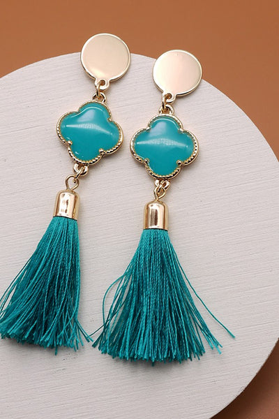 RAFIA TASSEL LINEAR DROP  CLOVER EARRINGS | 31E21204-2