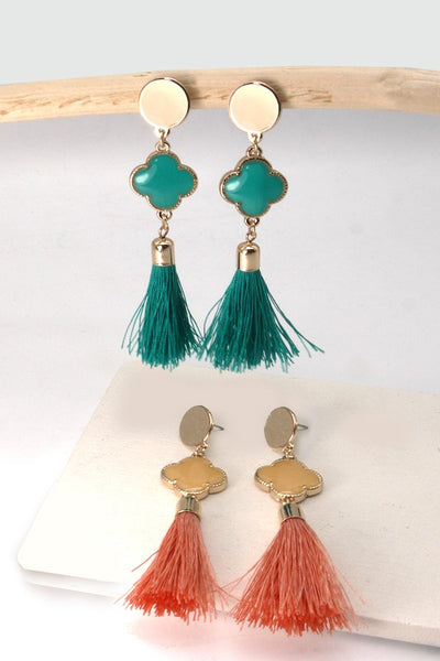 RAFIA TASSEL LINEAR DROP  CLOVER EARRINGS | 31E21204-2