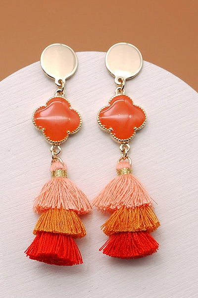 RAFIA TIERED TASSEL CLOVER POST EARRINGS | 31E21204-1