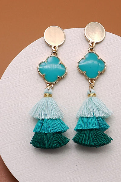 RAFIA TIERED TASSEL CLOVER POST EARRINGS | 31E21204-1