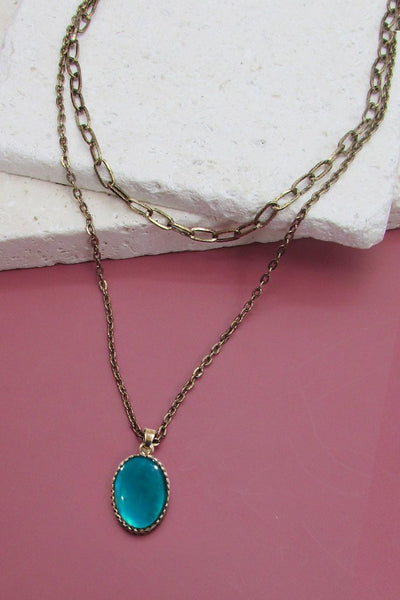 TURQUOISE EPOXY DOUBLE LAYER BURNISH NECKLACE | 51N082404