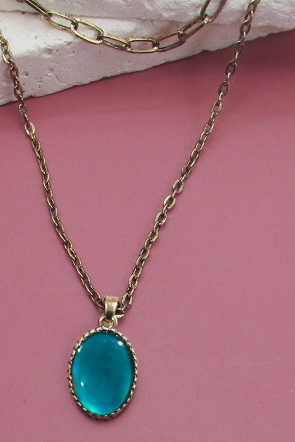 TURQUOISE EPOXY DOUBLE LAYER BURNISH NECKLACE | 51N082404