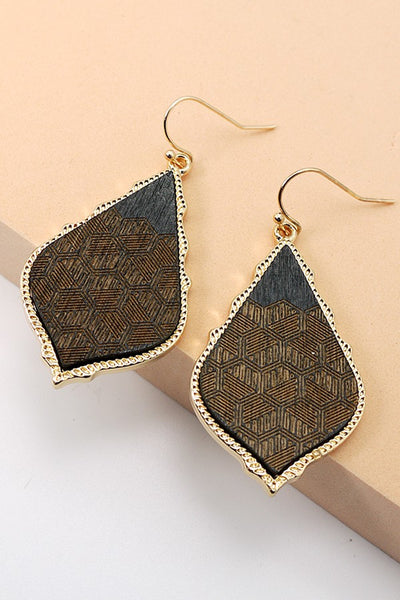 DIAMOND SHAPE CARVED WOOD FILIGREE EARRINGS | 51E2106013