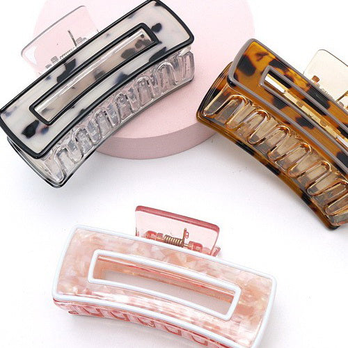 Hollow Rectangular Tortoise Acetate Hair Claw Clip | 40H395