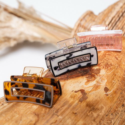 Hollow Rectangular Tortoise Acetate Hair Claw Clip | 40H395