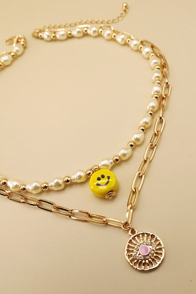 DOUBLE LAYER PEARL SMILEY NECKLACE | 31N21251