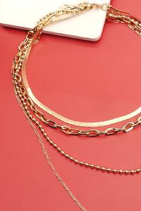 INTRIGUING MULTI LAYER BRASS CHAIN NECKLACE | 25N272