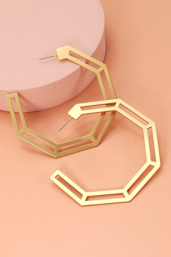 HEXAGON CUTOUT HOOP EARRINGS | 31E21555