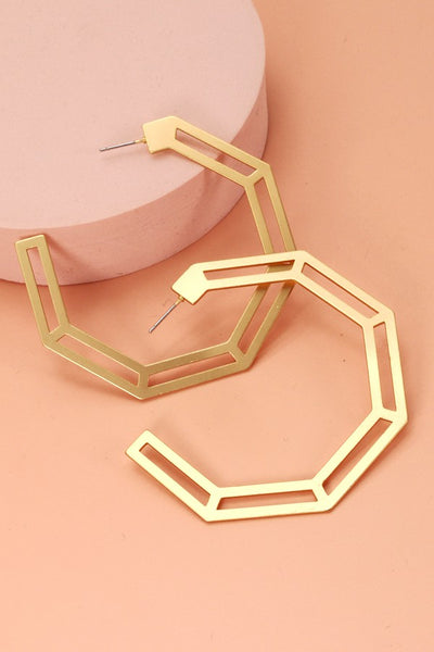 HEXAGON CUTOUT HOOP EARRINGS | 31E21555