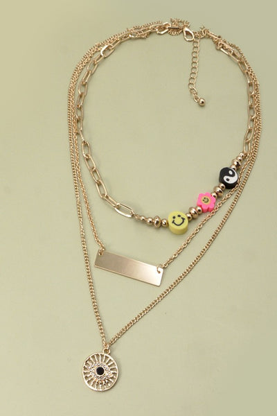 TRIO LAYER EYE AND RUBBER CHARM NECKLACE | 31N21243