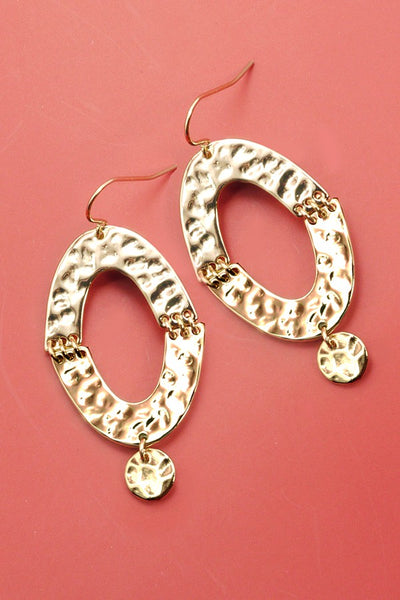 HAMMERED GEO OVAL DROP EARRINGS | 31E21700