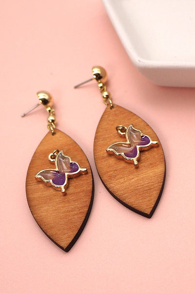 WOOD BUTTERFLY CHARM DROP EAR | 31E8017