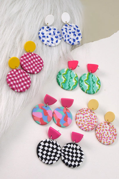 COLORFUL PRINT POLYMER EARRINGS| 40E215