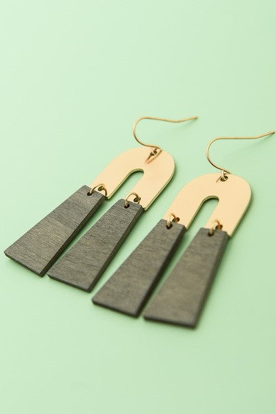 U METAL & WOOD DROP EARRINGS | 31E21880