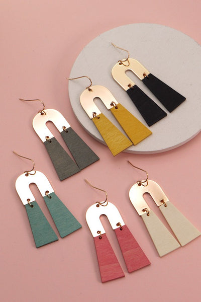 U METAL & WOOD DROP EARRINGS | 31E21880