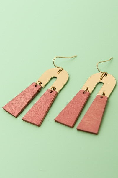 U METAL & WOOD DROP EARRINGS | 31E21880