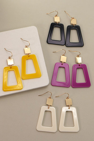 ACRYLIC MIX GOLD TRAPEZOID DROP EARRINGS | 31E21905