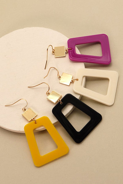 ACRYLIC MIX GOLD TRAPEZOID DROP EARRINGS | 31E21905