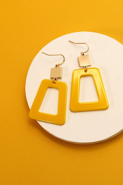 ACRYLIC MIX GOLD TRAPEZOID DROP EARRINGS | 31E21905