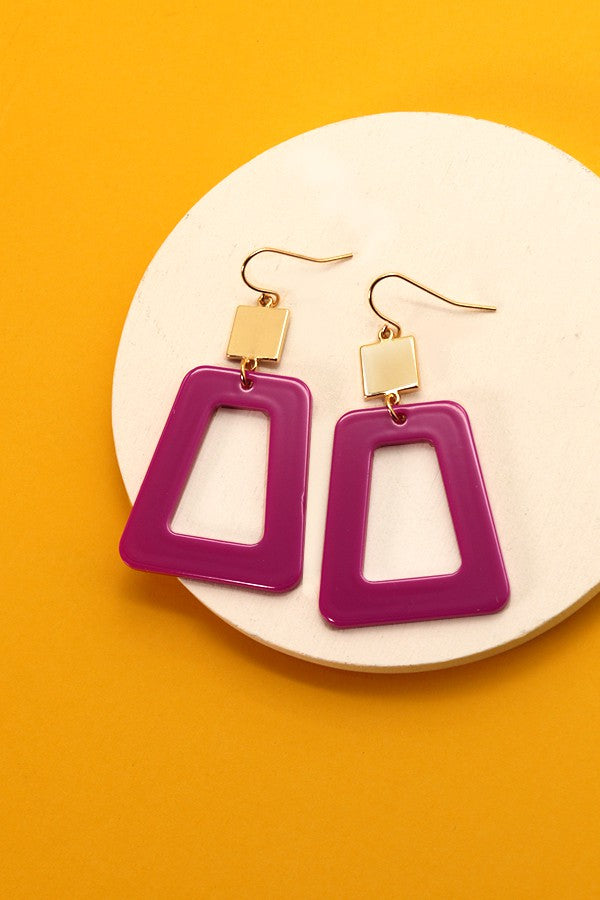 ACRYLIC MIX GOLD TRAPEZOID DROP EARRINGS | 31E21905