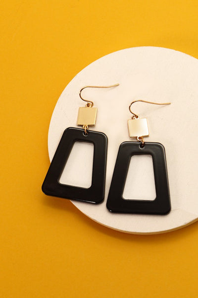 ACRYLIC MIX GOLD TRAPEZOID DROP EARRINGS | 31E21905