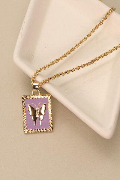 RECTANGLE BUTTERFLY EPOXY  PENDANT NECKLACE | 51N2011920