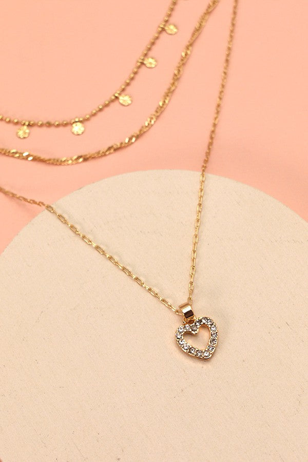 RHINE HEART BALL CHAIN DISC LAYER NECKLACE | 51N2011926