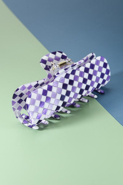 OVERSIZED CHECKERED ACRYLIC HAIR CLAW CLIP | 40H448