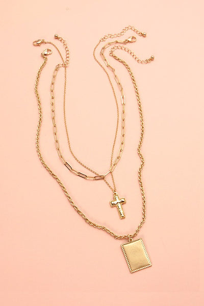 BOHO TAG CROSS MULTI LAYER NECKLACE | 25N463