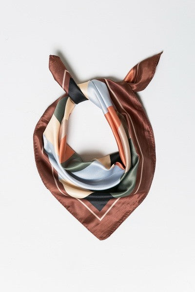 COLOR BLOCK SILKY FEEL BANDANA SCARF | 21SC380BRN