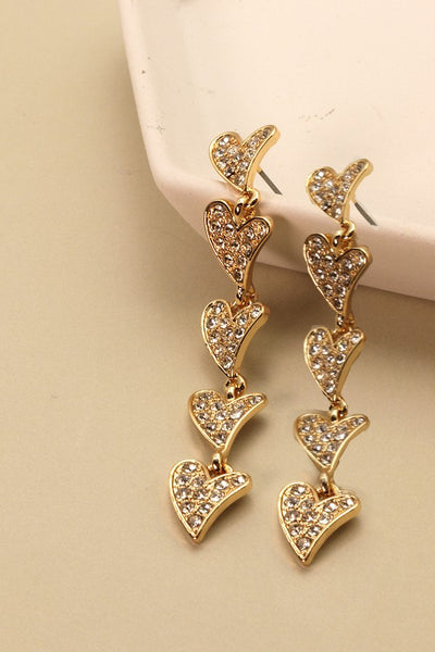 RHINESTONE HEART LINEAR EARRINGS | 31E22537