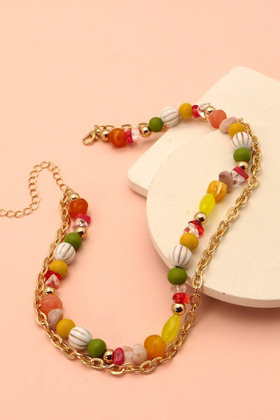 NATURAL MULTI BEADED CHAIN LAYER NECKLACE | 31N22188