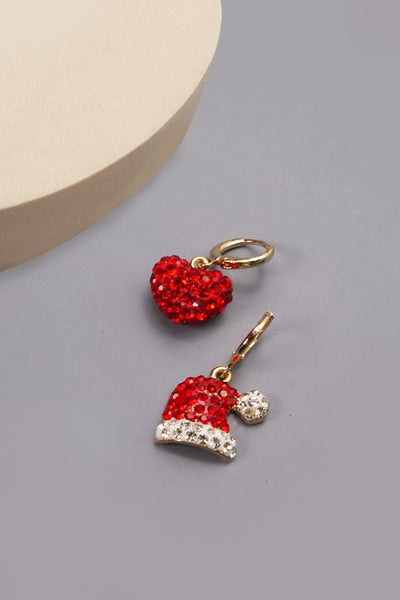 RHINESTONE SANTA HAT AND HEART MINI HOOP EARRINGS | 71E0964