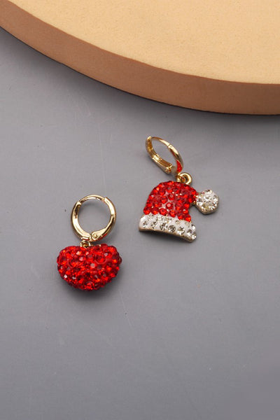 RHINESTONE SANTA HAT AND HEART MINI HOOP EARRINGS | 71E0964