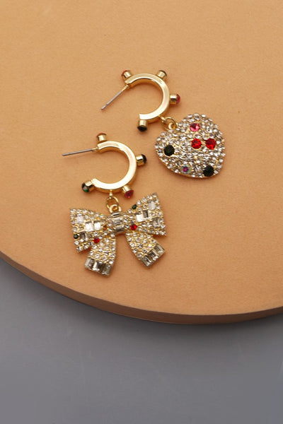 HOLIDAY RHINESTONE HEART BOW MINI HOOP EARRINGS | 71E0970