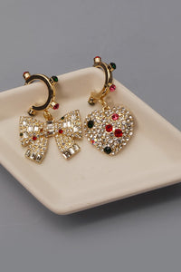 HOLIDAY RHINESTONE HEART BOW MINI HOOP EARRINGS | 71E0970