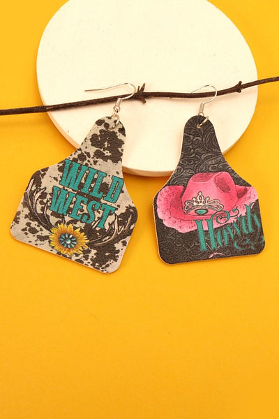 WESTERN PRINT PU LEATHER EARRINGS | 40E244