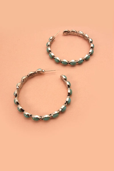 WESTERN TURQ STONE HOOP EARRINGS | 40E239