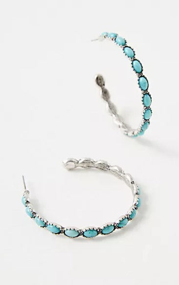 WESTERN TURQ STONE HOOP EARRINGS | 40E239