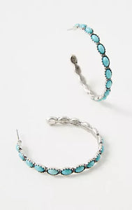 WESTERN TURQ STONE HOOP EARRINGS | 40E239