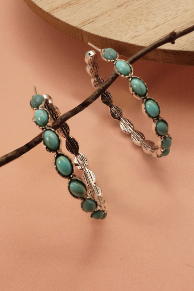 WESTERN TURQ STONE HOOP EARRINGS | 40E239