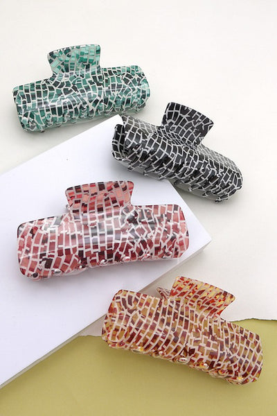 JUMBO BRICK PRINT CELLULOSE HAIR CLAW CLIPS | 40H467