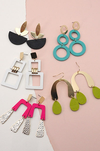 WOOD METAL MIX  GEO SHAPE EARING | 31E23157