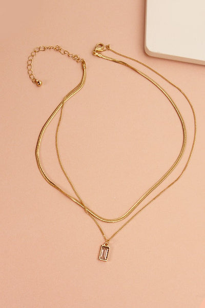 SNAKE CHAIN STONE PENDANT LAYER CHOKER NECKLACE | 31N22096