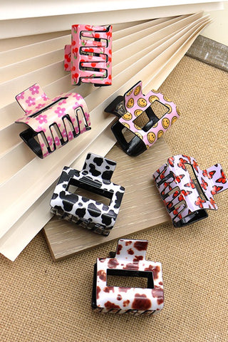 TRENDY PREMIUM  HAIR CLAW CLIP - SMILEY, FLOWER, CHERRY, COW, BUTTERFLY | 40H479