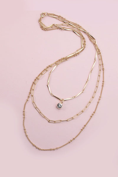 SINGLE RHINESTONE PENDANT LAYER NECKLACE | 25N501