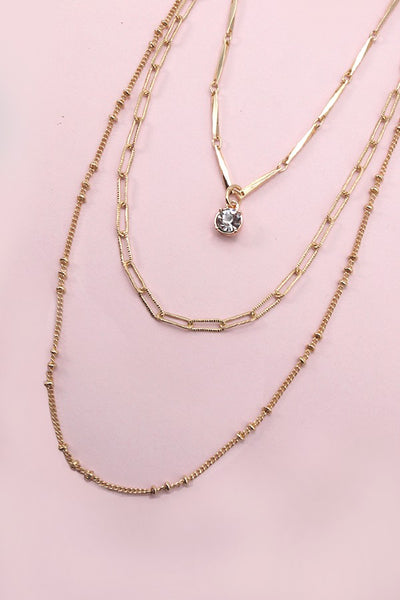 SINGLE RHINESTONE PENDANT LAYER NECKLACE | 25N501