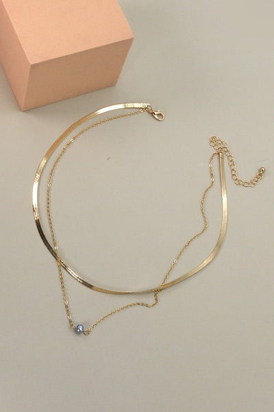 SNAKE CHAIN PEARL LAYER NECKLACE | 25N494