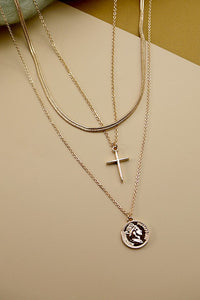 MULTI LAYER CROSS COIN PENDANT NECKLACE | 47N19722