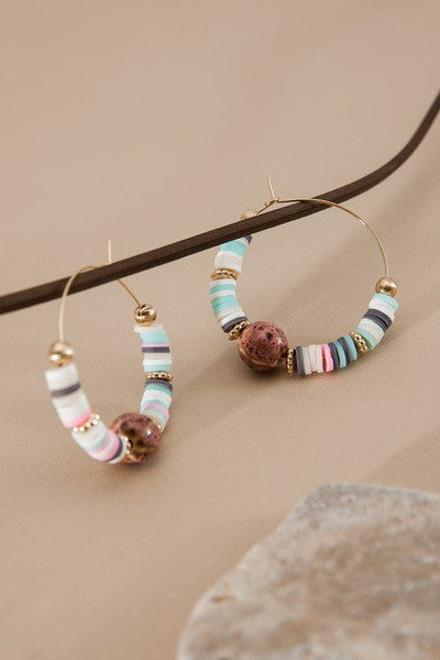 HEISHI DISC BEAD STONE DROP EARRINGS | 51E2070903